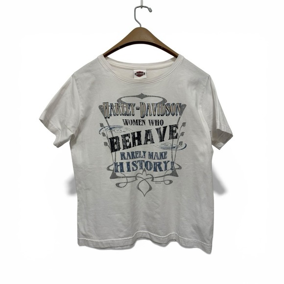 Harley-Davidson Tops - Harley-Davidson Graphic T-Shirt Women Large White Good Rarely Make History Biker